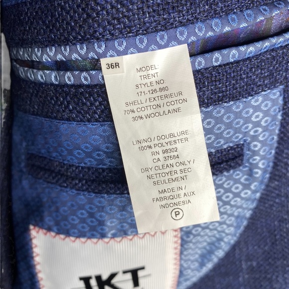 JKT New York Trent Sport Coat 36 Regular Blue Wool Blend Tonal Plaid - Picture 7 of 11